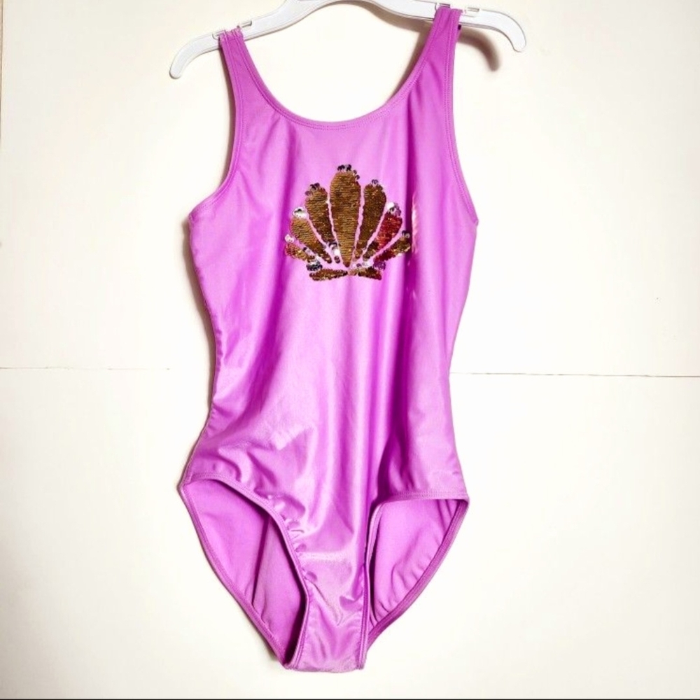 Cat & Jack Girl's Purple Seashell Swimsuit / Bathing Suit Size: 14/16 XL